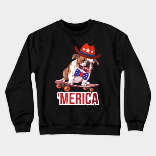 Patriotic Bulldog Skateboard 4th of July Crewneck Sweatshirt